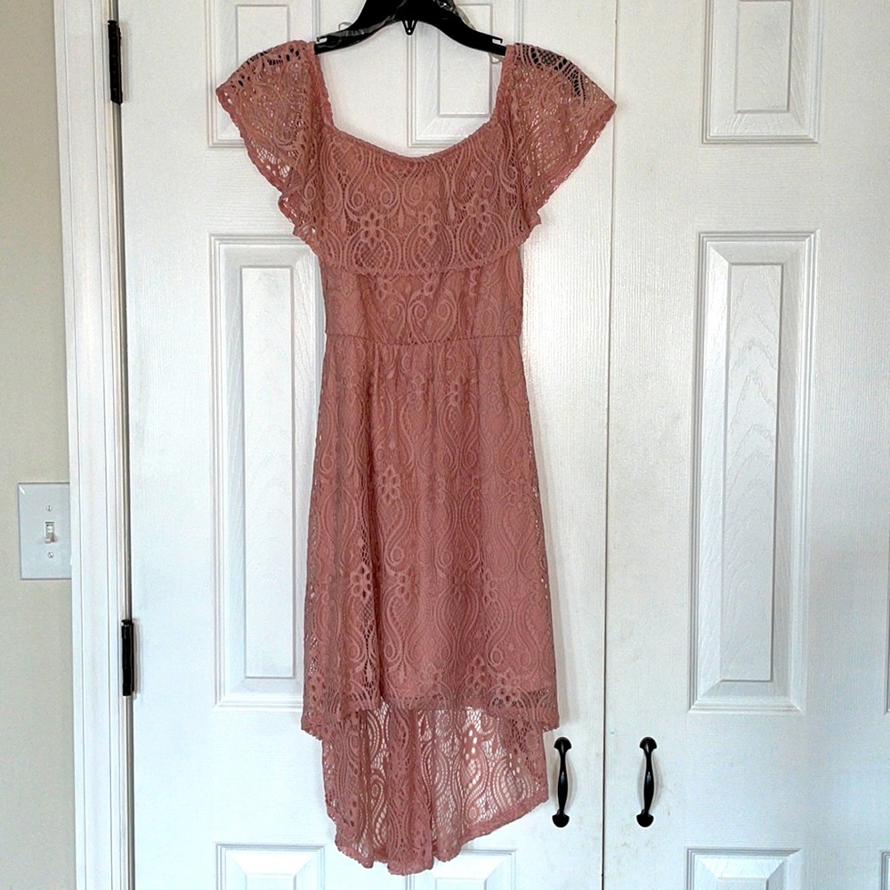 NWOT No Boundaries Gorgeous Pink Eyelet High Low Dress - Size 1